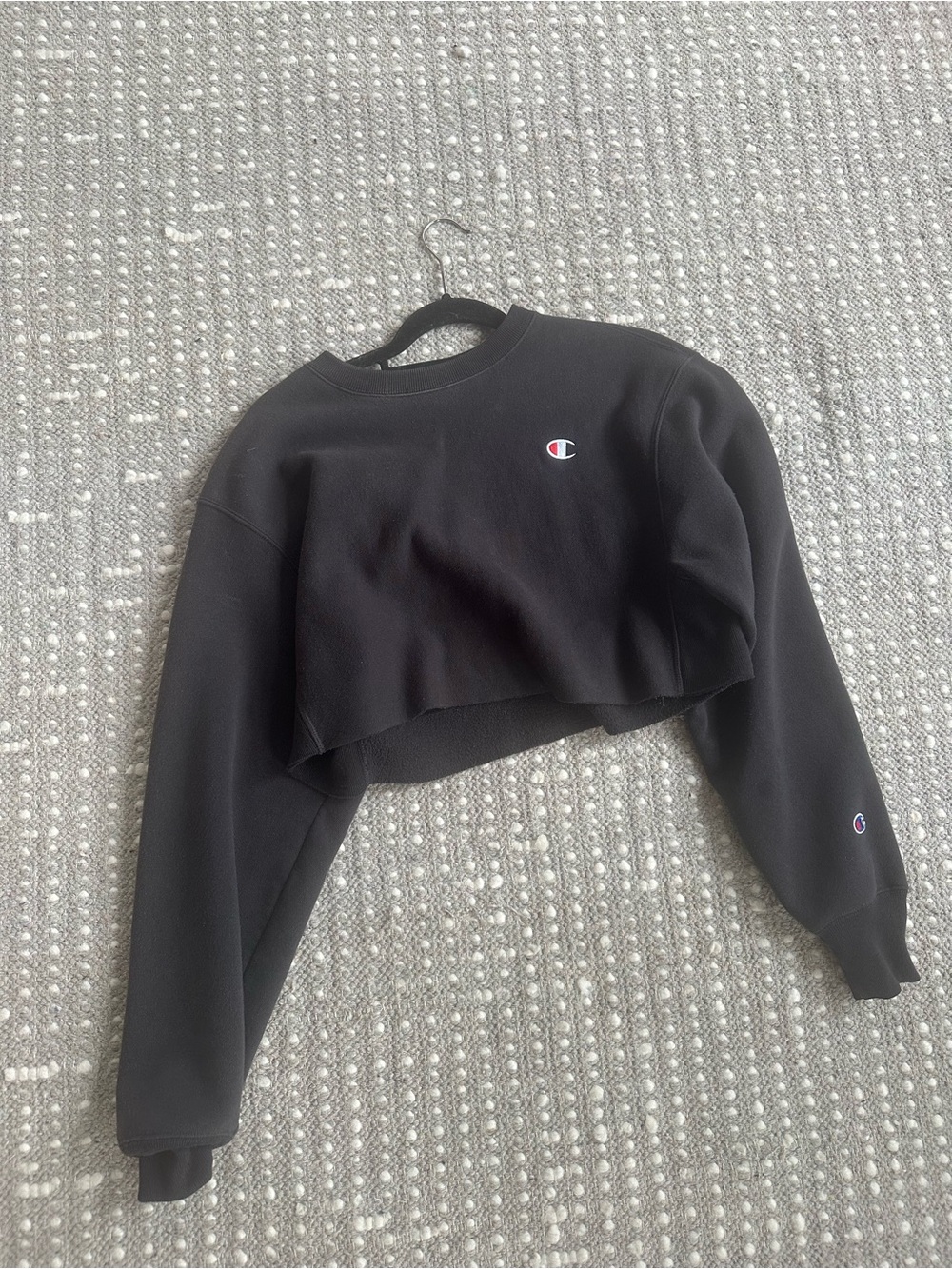 Champion Black Cropped Crew Sweatshirt with Logo